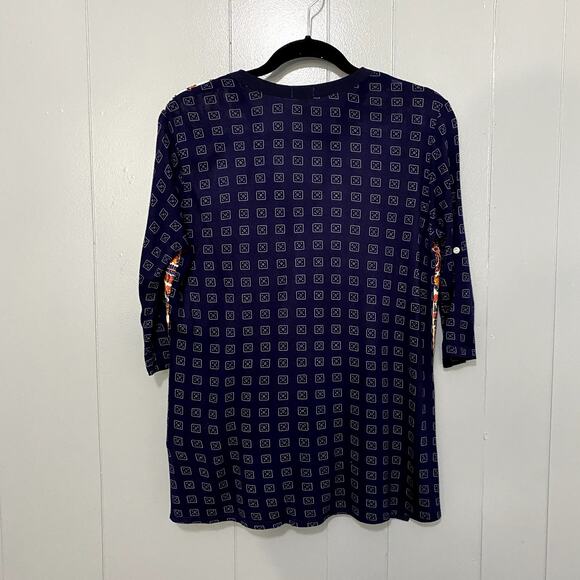 Anthropologie Tiny Blue Persian Pear Paisley Split Neck Mixed Media Boho Top S - Picture 7 of 8